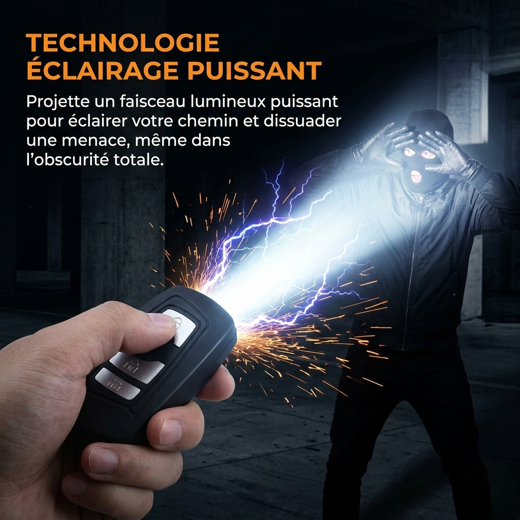 Clé Anti-Agression électrique (Lampe, Électrochoc, Alarme)